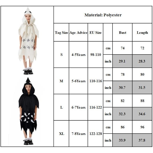 Lapsen aaveasu Cosplay-asu Halloween-karnevaalimekko black L
