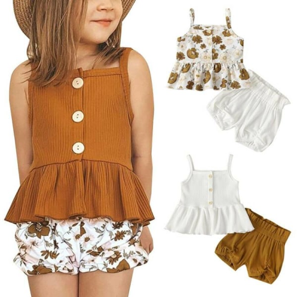 Toddler Barn Baby Boy Girl Outfits Set Sommar Toppar T-shirt Kort Floral 2-3Years