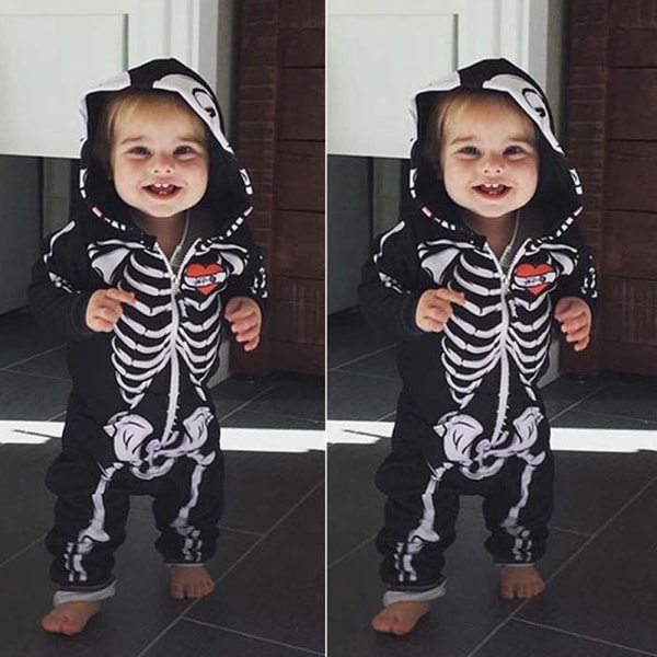 Halloween kostym nyfödd baby pojke kostym Skelett jumpsuit 80cm