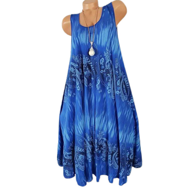 Bohemisk Midiklänning för Kvinnor i Stor Storlek, Avslappnad Strandtankklänning för Semester Royal blue 4XL