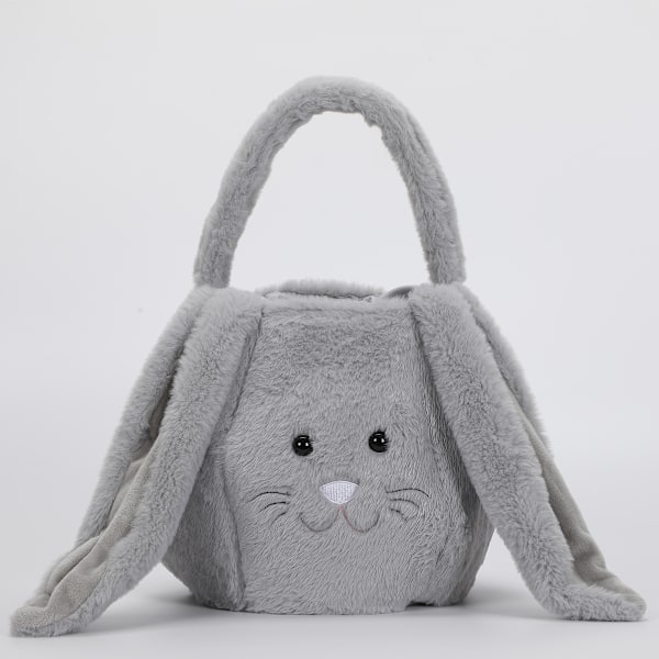 Påskhare Korgväskor Kanin Hinkväska med Långa Fluffiga Öron, Förvaring för Festgodis, Presenter Bärhink, Presenter till Barn Light Grey