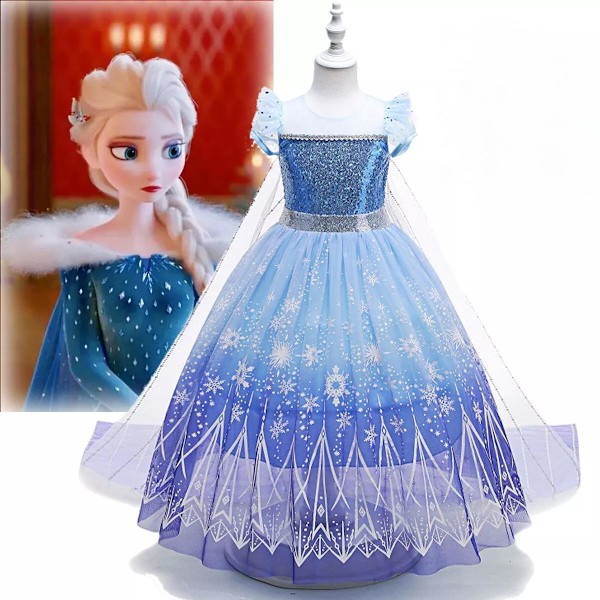 Elsa Prinsessklänning Kostym Cosplay För Flickor Glitter Elsa Klänning Födelsedag Fancy Party Utklädningskläder 110cm