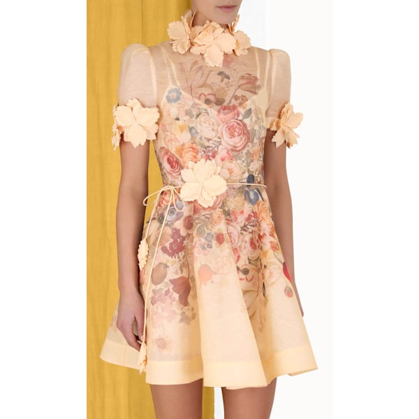 LUMINOSITY LIFTOFF FLOWER MINI Kjole Dame Kjole Mode Temperament Stand Up Krave Ferie Retro A-Linje Trykt Kort Kjole Apricot L