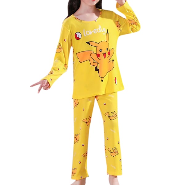 Barn Casual Cartoons Bekväm långärmad pyjamas för hemkläder Pikachu 110-116cm