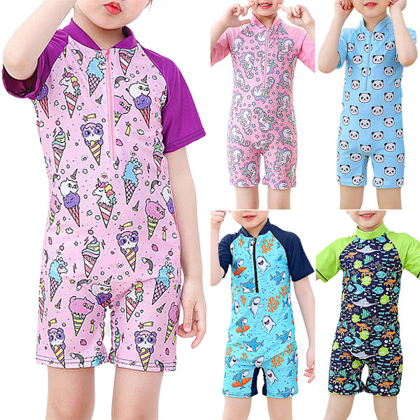 Barn Sommar Strand Cartoon Dragkedja Baddräkt Badkläder Dräkt unicorn 2XL