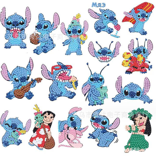 16 kpl Stitch-timanttimaalaustarroja, teinien timanttitarrat 16PCS