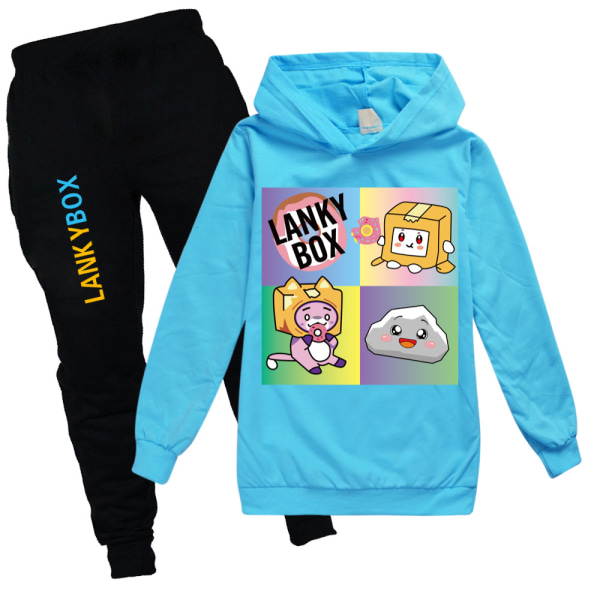 Barn LANKYBOX Tryck Hoodie + Byxor Set Huvtröja Tracksuit Set Light blue 130cm