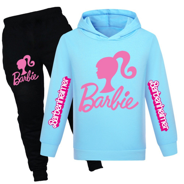 2-pack Barn Flickor Barbie Hoodies Tröja Toppar Byxor Outfit Set light blue 130cm