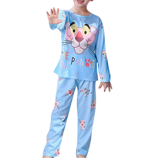 Barnens avslappnade bekväma långärmade hemmaplagg pyjamas med tecknade motiv Blue leopard 146-152cm