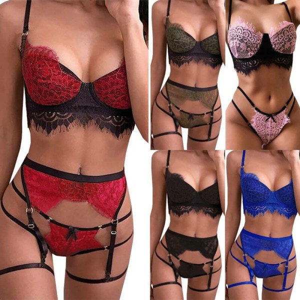 Dam Lingeri Strumpa Spets T-String Babydoll Erotisk Nattkläder white S