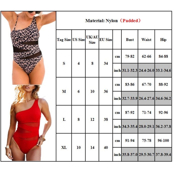 Baddräkt Dam Mesh Bikini One Piece Simdräkt Badkläder Strandkläder Sommar Leopard M