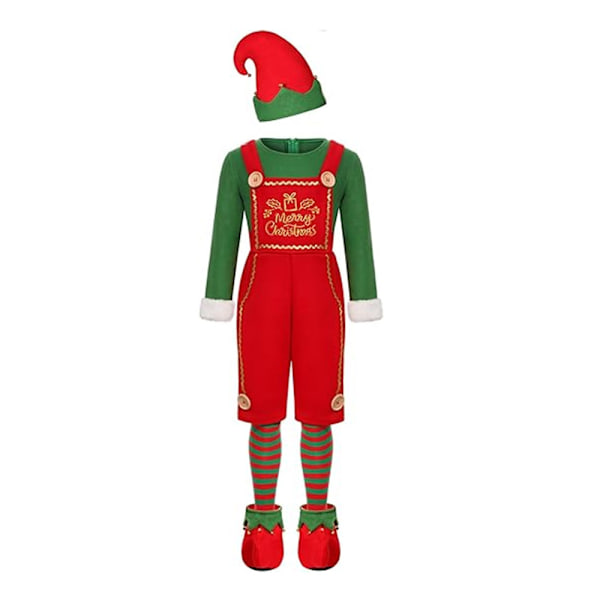 Jultomte Kostym för Vuxna, Pojkar, Flickor, Grön Elf Cosplay Klänning, Hatt, Strumpor, Set, Kvinnor, Nyår, Julfest, Kläder Boys M