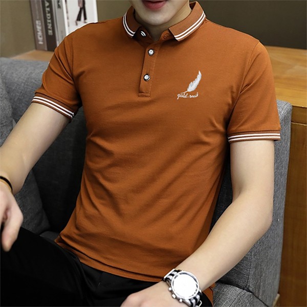 Sommar Sport Polo Skjorta Kortärmad Krage Skjorta Herr Fitness Polo Skjorta Topp Brown M