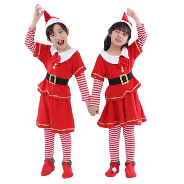 Jultomte Cosplay Kostym för Barn Pojkar Flickor Juldräkt Kläder Set Girls 100cm