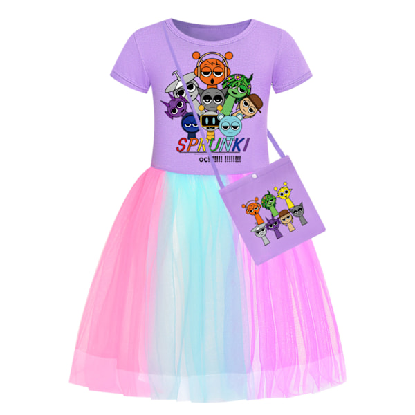 Sprunki Prinsessklänning för Flickor Småbarn Barn Cospaly Födelsedag Halloween Jul Festklänning Med Väska Purple-B 120cm
