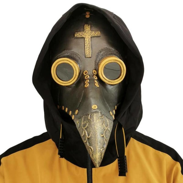 Halloween kostym rekvisita Plague Doctor Fågelmask Lång näsa näbb Gold