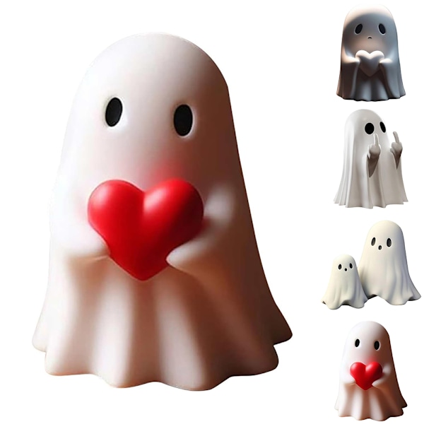 Söt och Spöklikt Ghost Figur 2024 Mini Läskig Ghost Medelfinger/Håller Hjärta, Rolig Resin Ghost Staty för Halloween Dekorationer & Presenter B