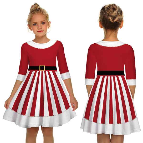 Printed Christmas Stripe Holiday Princess Dress barnkjol 130CM