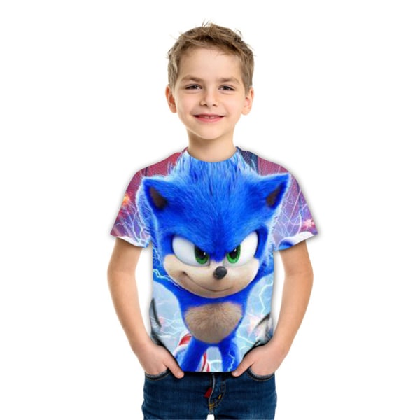 Tecknad Sonic Boy kortärmad T-shirt Topp sommar Casual A 130cm