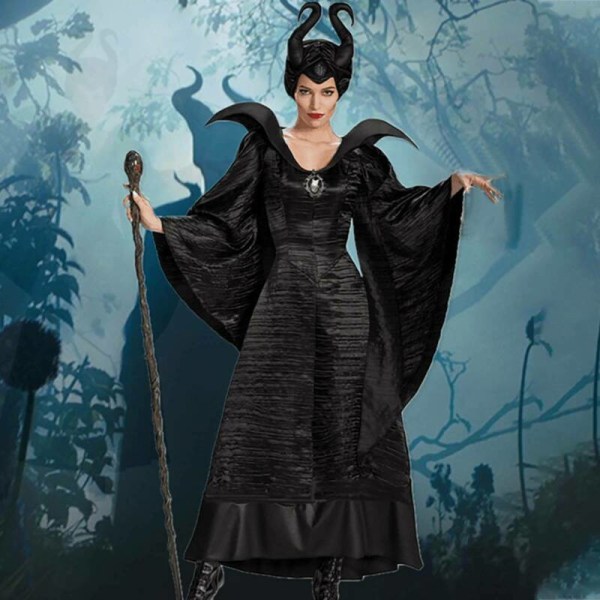 Dam Svart Deluxe Evil Witch Fancy Dress Vampire Cosplay Black Hats Only