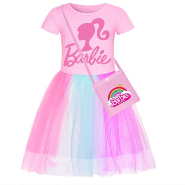 Barnflickor Barbie Regnbågsstjärnor Tulle Prinsessfest Fint Tutu Klänning Med Väska Pink-A 120cm