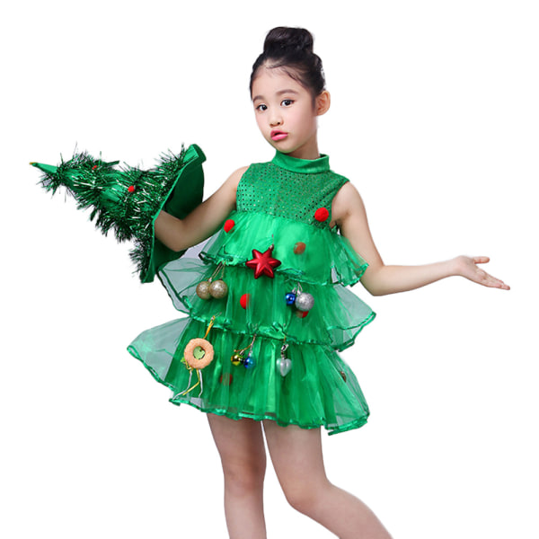 Julklappsklänning för flickor, Julgran-kostym, Tutu-klänning, Festkläder 130CM
