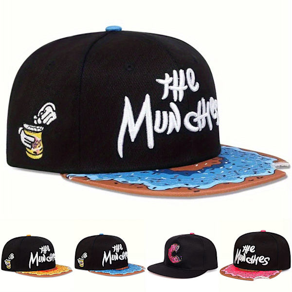 Munchies Donnut Print Snapback Hat för Män Kvinnor Baseball Cap Rapper Hip Hop B