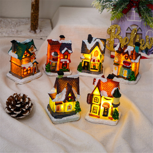 Christmas Snow Village House Decor LED Light Xmas Ornament Gift G