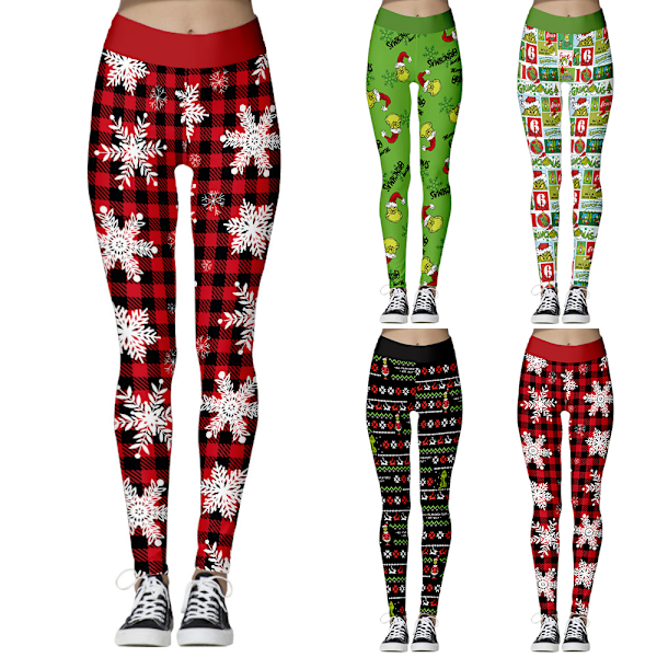 Dam Leggings Jul Elastisk Midja Snöflinga Byxor Yoga Strumpbyxor D XL