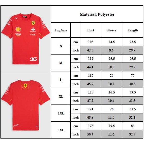 Scuderia Ferrari F1 PUMA Las Vegas LECLERC \"16\" Amerikansk fotbollströja Röd tröja T-shirt 2XL