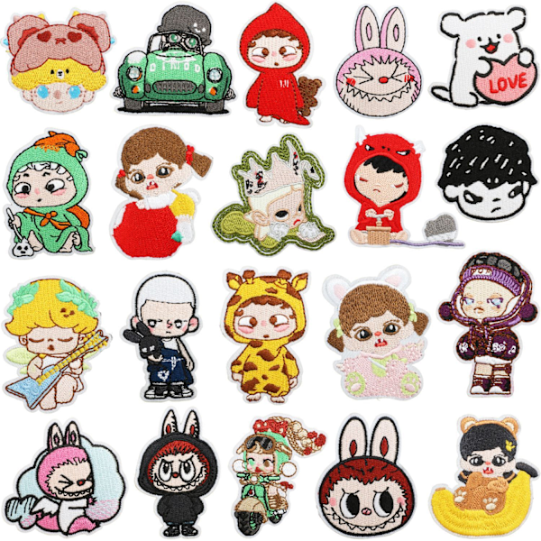 20 stk. Labubu tegneserie broderede børne patches, sy/stryg på reparationsapplikation broderi patches 20PCS