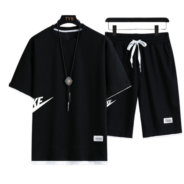 Herr Nikes Träningsoverall Set Sportkläder Kortärmad Toppar Shorts Casual Outfits Black M