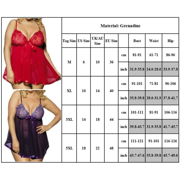 Sexig Damunderkläder Erotisk Trosa Nattkläder Plus Storlek rose red 3XL