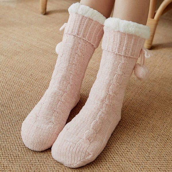 Dam Fleece-strumpor med Sherpa-foder, Loungeskor, Golvstrumpor Pink