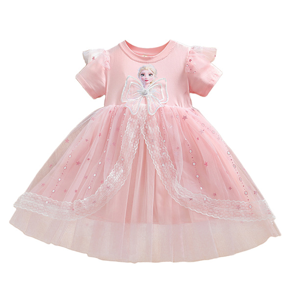 Jenter Frozen Elsa Prinsesse Kjoler Tutu Kle Ut Fancy Cosplay Kostyme Gave Pink 140cm