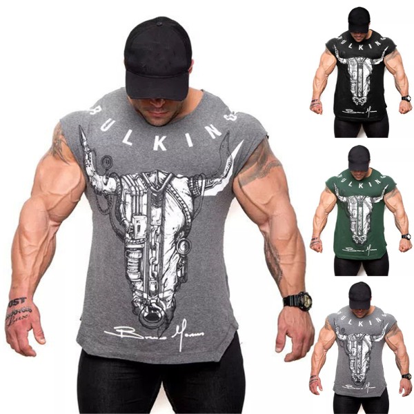 Herr 3D Grafisk Fitness T-shirt Sport T-shirt Rund Hals Korta Ärmar Sport Top Grey XL