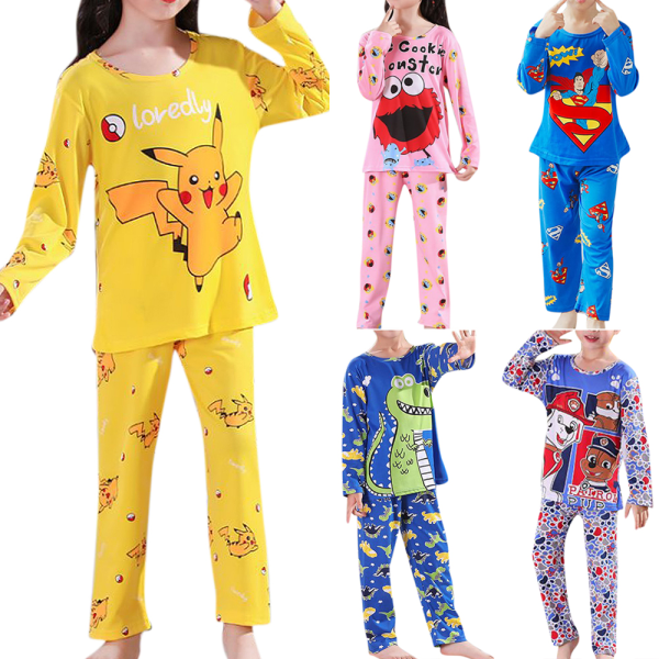 Barn Casual Cartoons Bekväm långärmad pyjamas för hemkläder Pikachu 122-128cm