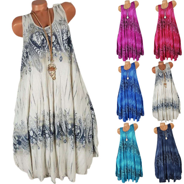 Plus Size Women Boho ärmlös midiklänning Casual Holiday Beach Tank Sundress Royal blue S