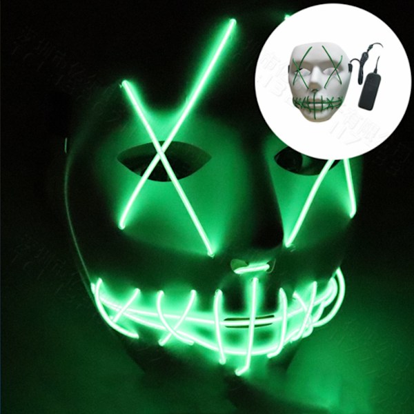 Halloween-naamio, neon-ompeleet, LED-naamio, valojohto, Purge-cosplay-juhlat, naamiaisasu Emerald Green