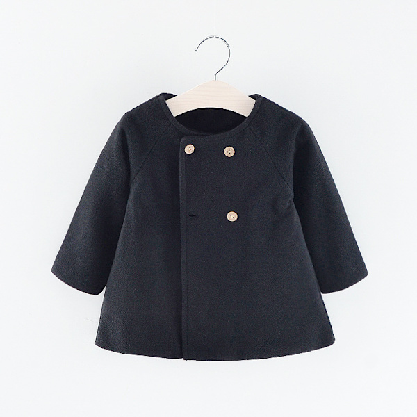 Spædbarn Baby Pige Kappe Frakke Overtøj Langærmet Knap Jakke Overfrakke 1-5 År Black 70cm