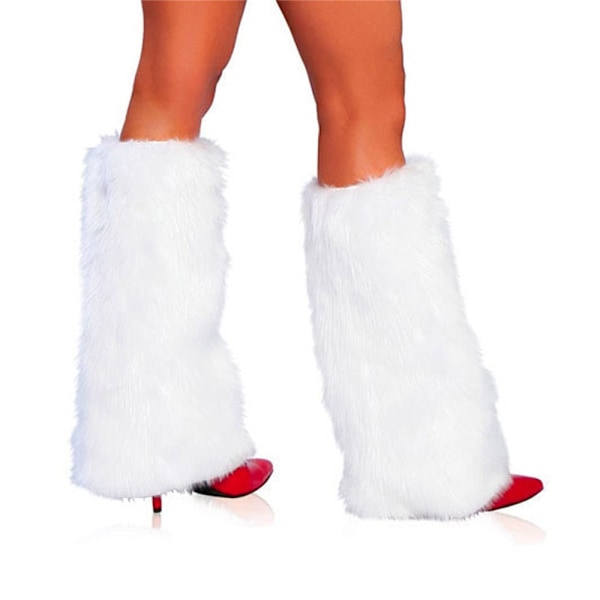 Jul Kvinnor Boot Cuff Fluffy Mjuk Päls Fuskpäls Benvärmare Boot Toppers 47cm Höjd White
