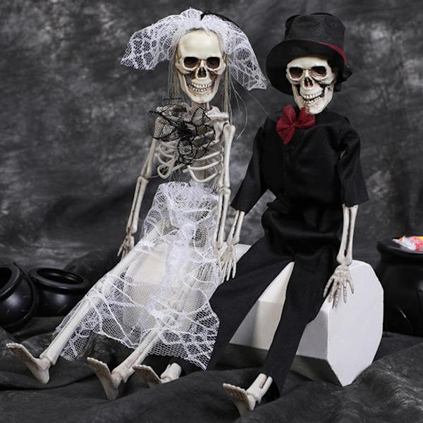 Poserbart menneskeligt par skelet rekvisit Halloween kranie par dekoration bridegroom