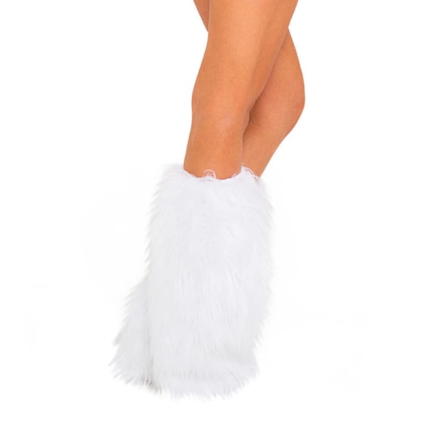 Jul Kvinnor Boot Cuff Fluffy Mjuk Päls Fuskpäls Benvärmare Boot Toppers 47cm Höjd White