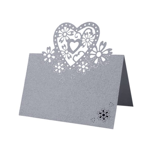 100 stk. Bordnavn Placer Kærlighedshjerte Bryllupsfest Perlemorsfarvet Kort Silver Grey 100 PCS