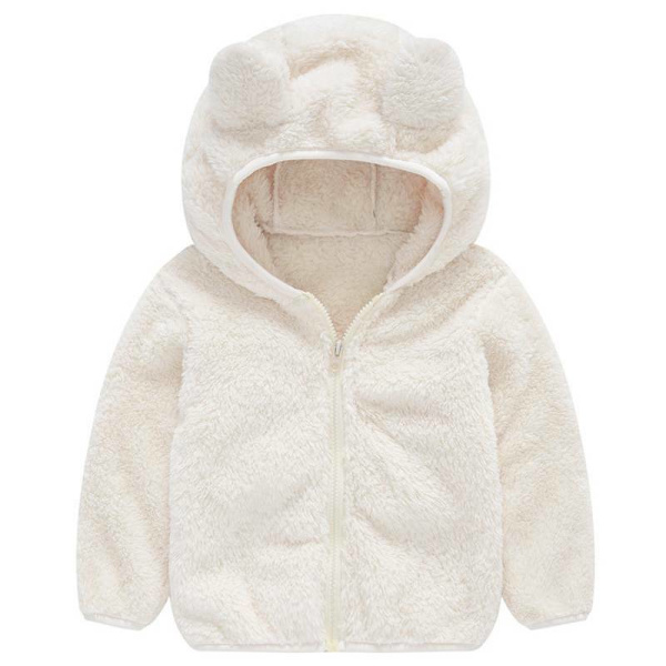 Barnjacka i Teddy Fleece för Småbarn, Pojkar och Flickor, Huvtröja med Huva, Varm Ytterkläder White 100cm