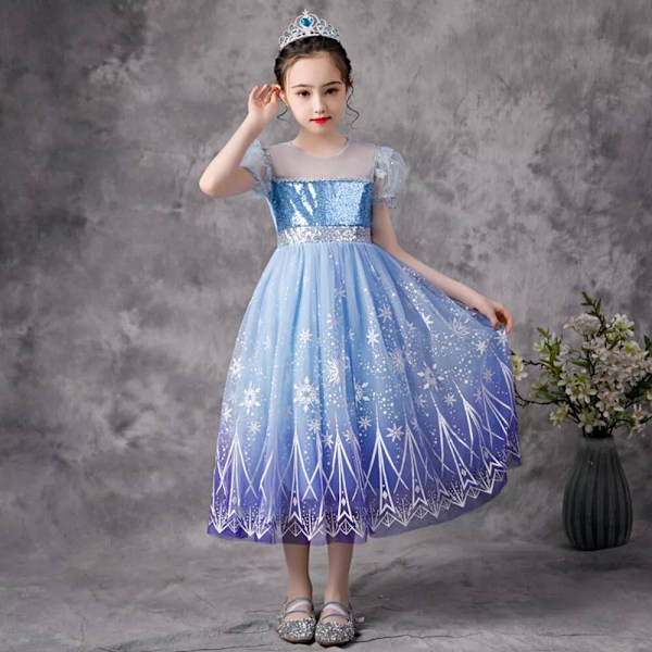 Elsa Prinsessklänning Kostym Cosplay För Flickor Glitter Elsa Klänning Födelsedag Fancy Party Utklädningskläder 130cm