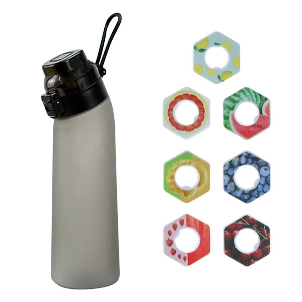 Luft Vandflaske med 7 Frugtsmagspuder 650ML Smagssat Sugerørs Drikkeflaske til Udendørs Sport Grey