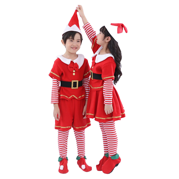 Jultomte Cosplay Kostym för Barn Pojkar Flickor Juldräkt Kläder Set Girls 140cm