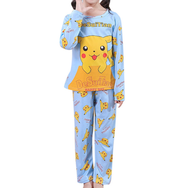 Barnens avslappnade bekväma långärmade hemmaplagg pyjamas med tecknade motiv blue 146-152cm