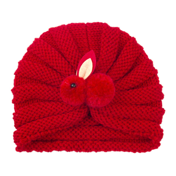 Stickad Bebishatt, Pullover, Spädbarnshatt, Kaninhatt red